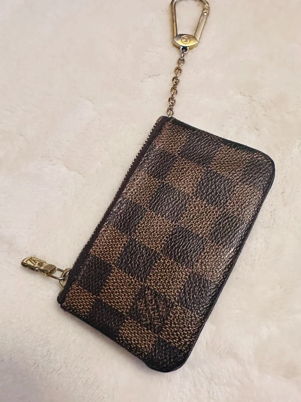 Louis Vuitton Brown and Dark Brown Damier Zip Key Pouch with Gold Hardware
